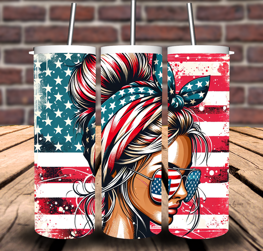American Flag Woman Patriotic Sublimation Tumbler 20oz 30oz
