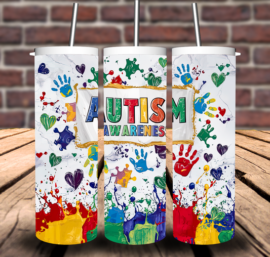 Autism Awareness Paint Splash Sublimation Tumbler 20oz 30oz