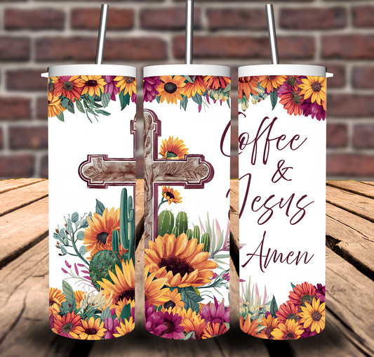 Coffee and Jesus Amen Christian Sublimation Tumbler 20oz 30oz