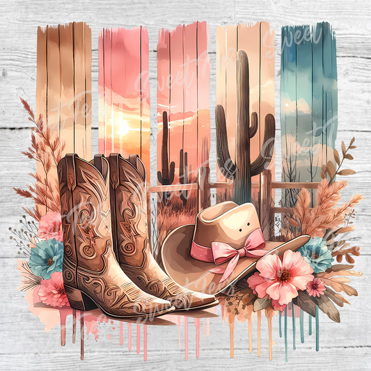 Country Cowgirl Boots Hat Sublimation Transfer