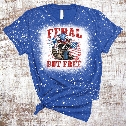 Feral But Free Raccoon 4th of July Bleached Tee