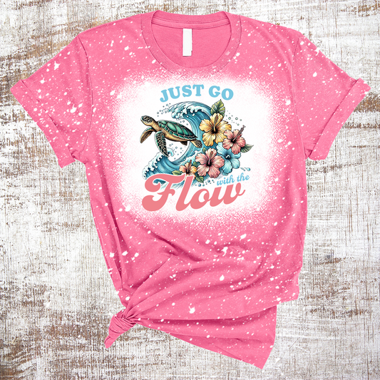 Go With the Flow Beach Sea Turtle Sublimation Bleached Tee