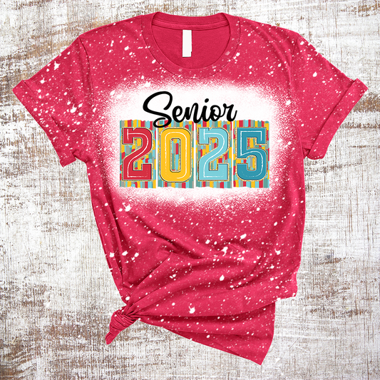 Senior 2025 Graduation Glitter Sublimation Bleached Tee