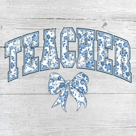 Teacher Blue Floral Sublimation Transfer