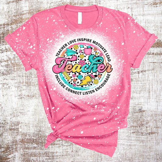 Teacher Love Inspire Motivate Bleached Tee