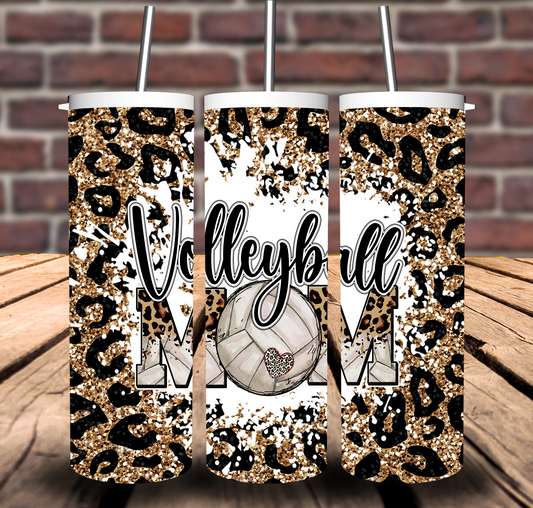 Volleyball Mom Leopard Sports Sublimation Tumbler 20oz 30oz